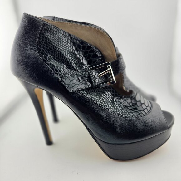 Michael Kors Embossed Leather Buckled Peep Toe Platform Booties – Size 8.5M - Picture 8 of 12